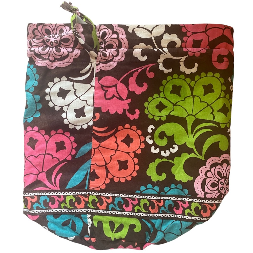 Vera Bradley Drawstring Bucket Bag Floral Waterproof Interior Brown Blue Pink - Picture 4 of 7